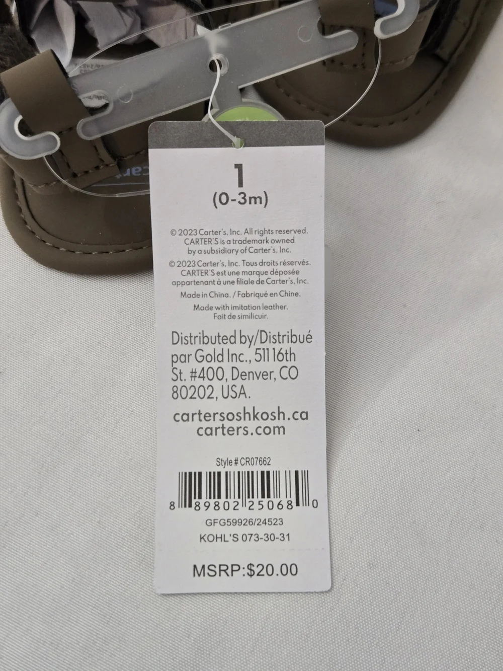 Carter’s Baby Boy Fisherman Sandals Brown Size 1 0-3 Months NWT